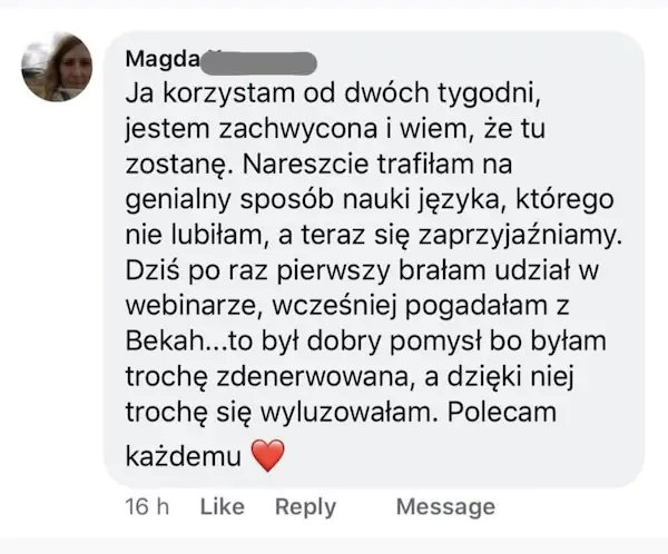 Opinia Magdy — pierwszy webinar, polecam każdemu